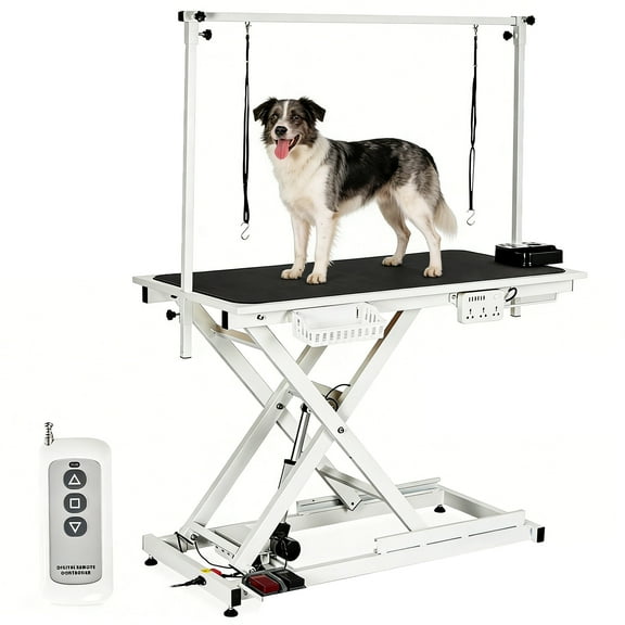 Lumiparty 50" Electric Pet Grooming Table for Dogs & Cats, Height Adjustable Dog Grooming Table with Anti Slip Tabletop, for All Pets, White