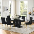 thumbnail image 5 of 63" Modern Glass Dining Table for 6, Rectangular Tempered Glass Top and Double O-Shape Glossy Wood Frame Base for Dining Room, Home Office, Meeting, 5 of 6