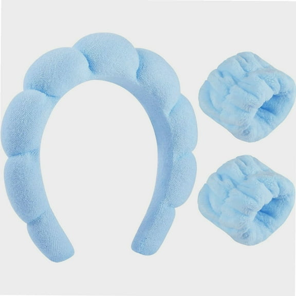 Spa Headband for Women, Blue Makeup Headband and Wrist Washband Set for Face Washing, Skincare, Makeup Removal Girl Sleepover Party Supplies