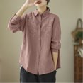 thumbnail image 2 of Mingw Women's and Ladies' Cotton and Linen Fashionable Shirts Linen Top Embroidered Lapel Button Down Long Sleeved Blouses,Pink,M, 2 of 5