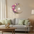 thumbnail image 5 of Ramadan Mubarak Crescent Moon Hanging Décor, Burlap Textured Moon with Pastel Faux Flowers & Greenery, White Star Sign with Gold Lettering, Islamic Wall Door Hanging Ornament for Ramadan Home Décor, 5 of 7