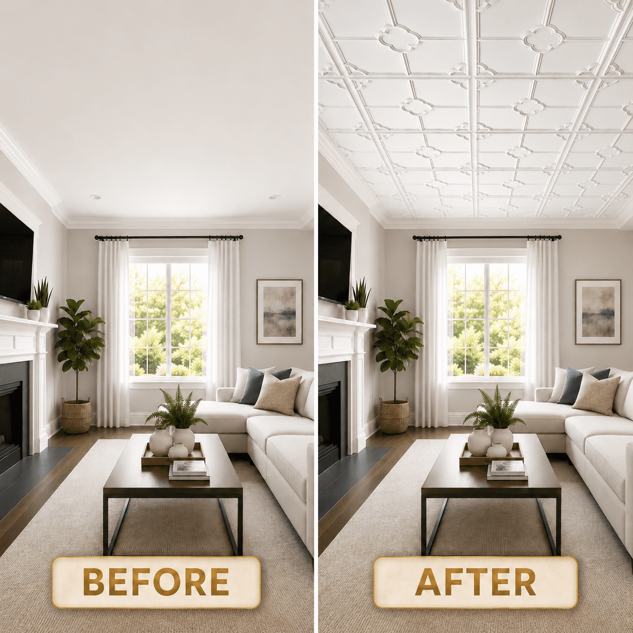 Yeslife 12-Pack Decorative Ceiling Tiles, 2 x 2 ft White Embossed Panels, Waterproof Lightweight Drop-in Glue-up for Living Room Kitchen Bathroom, 48 sq ft