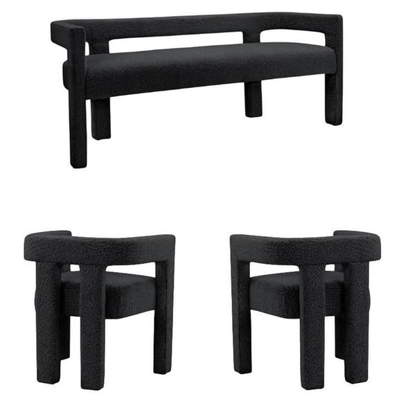 3 Piece Boulce Upholstered Dining Chairs and Bench Set in Black