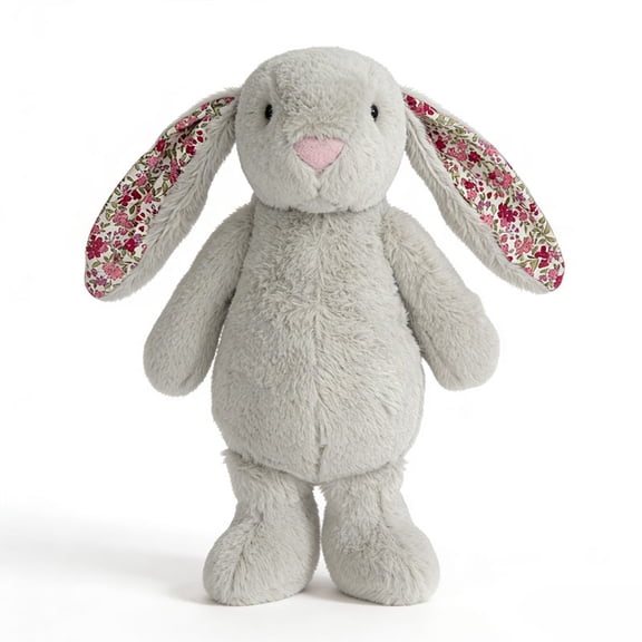 YTTAL Easter Decorations Pink Bunny Plush with Floral Ears - Soft Fluffy Stuffed Animal | Cute Kawaii Room Decor & Gift for Bunny Lovers