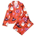 thumbnail image 4 of ZHOGXU Womens Halloween Pajama Sets Ghost & Pumpkin Print Notch Collar Long Sleeve Button Top Matching Long Pants 2PCS Pjs Summer Fashion Sleepwear,Orange,XXL, 4 of 4