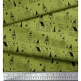 thumbnail image 3 of Soimoi Green Silk Fabric Snowman & House Architectural Printed Fabric 1 Yard 42 Inch Wide, 3 of 3