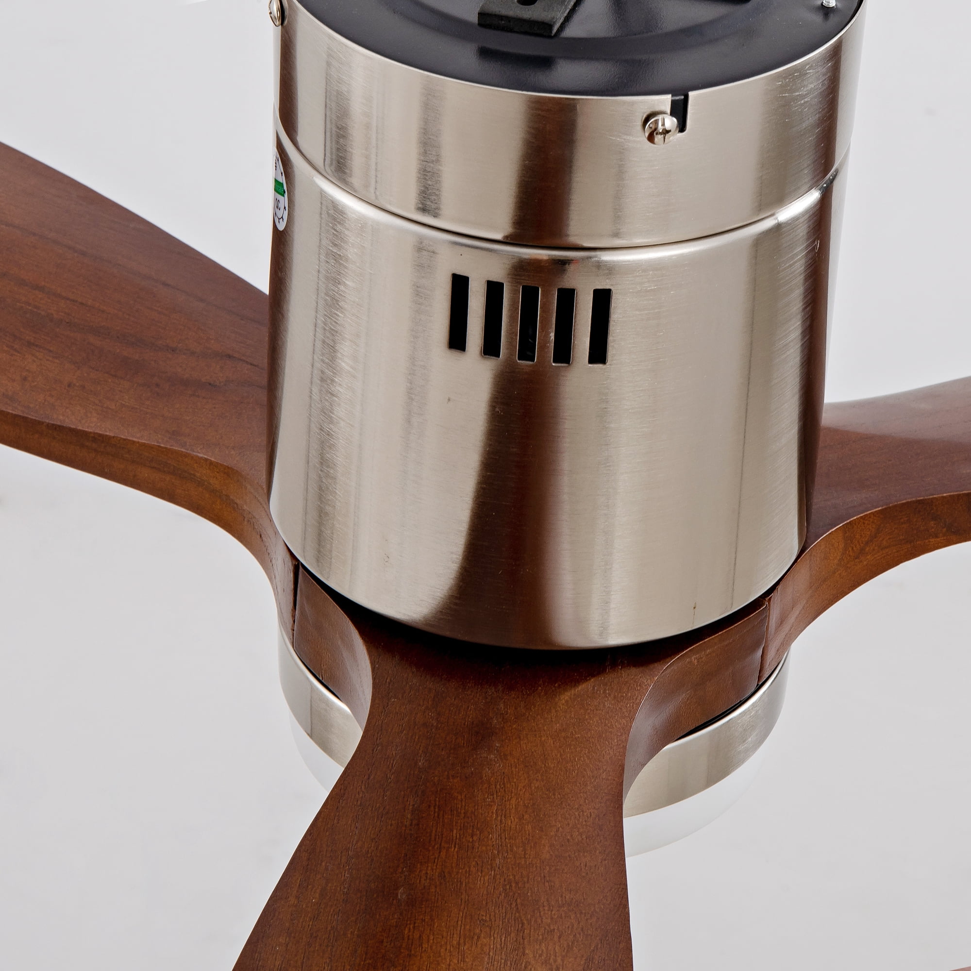 52" Walnut Brown Solid Wood Ceiling Fan with Lights & Remote – Flush Mount, Quiet DC Motor, Outdoor Indoor