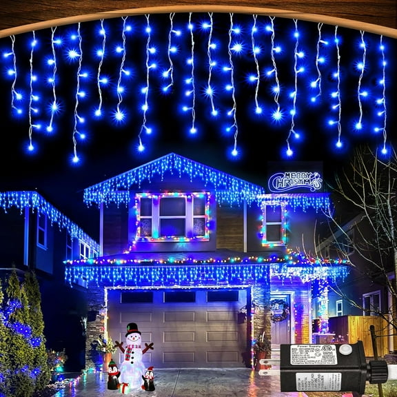 13FT Extendable 96LED String Lights, Waterproof Outdoor Fairy Lights, Curtain Lights Icicle Lights for Christmas Garden Patio Party Decoration, Blue