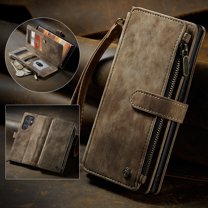 Allytech Samsung Galaxy S24 Ultra Wallet Case with Hand Strap, 10 Card Slots   1 Cash Slot   Zipper Pocket, Stand PU Leather Magnetic Clasp Shockproof Anti-Drop Case [Support Wireless Charging], Brown