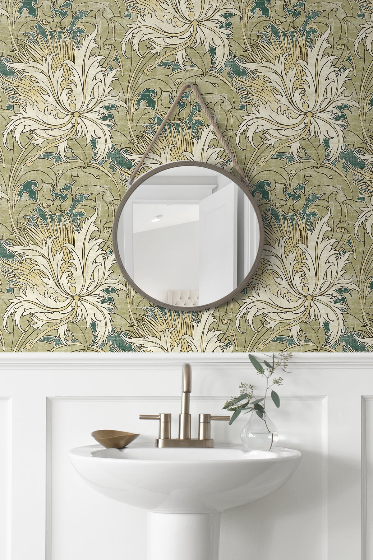 NextWall Juniper & Parchment Floral Folly Peel and Stick Wallpaper