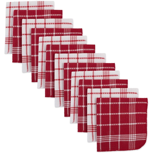 Gaufre de Cuisine 100 % Coton, Lavable en Machine, Séchage Rapide et Absorbant, Set de Torchons, Rouge 12ct.