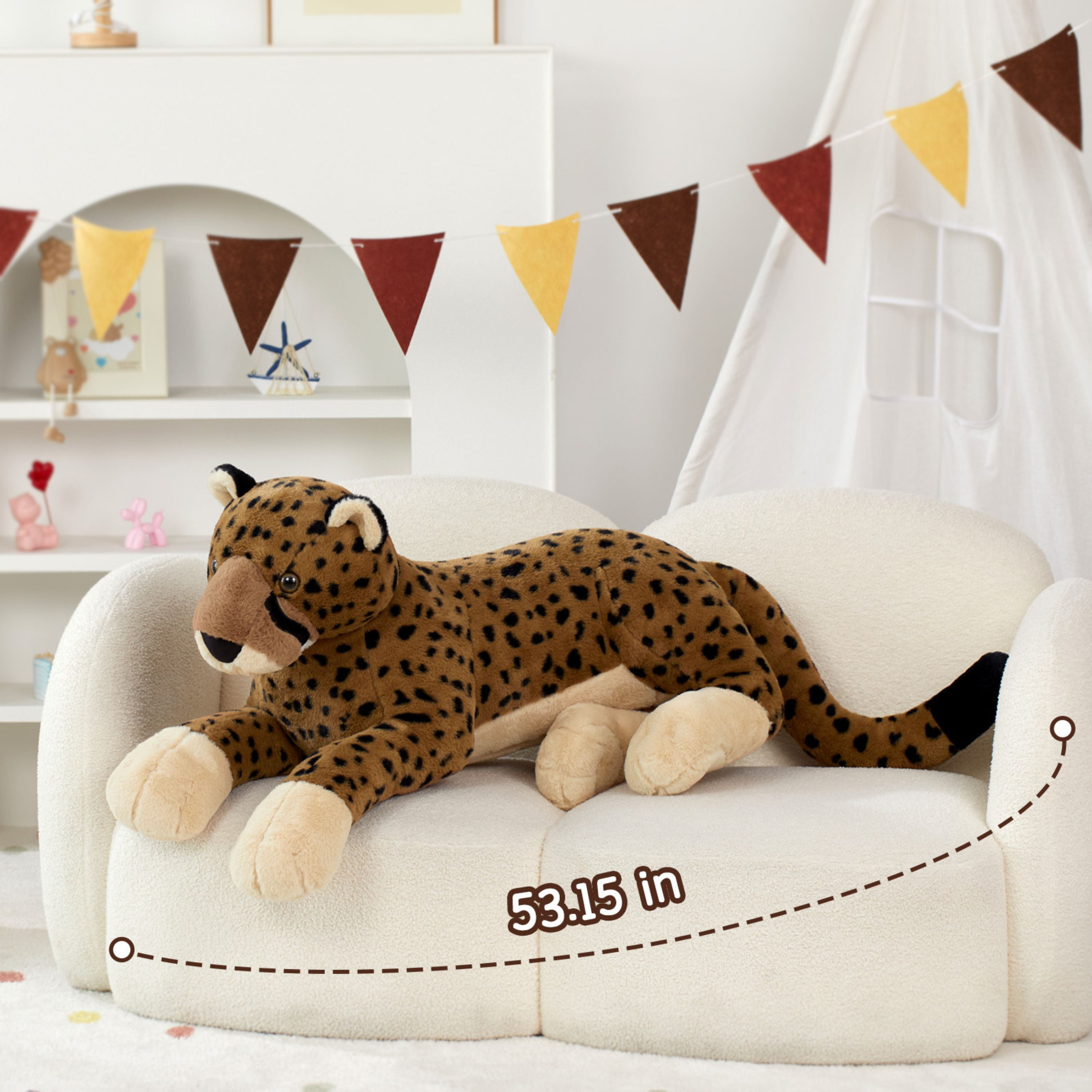 Tezituor 53''(from Front Paw to Tail) Leopard Stuffed Animals Giant Stuffed Cheetah Pillow Plush Toy
