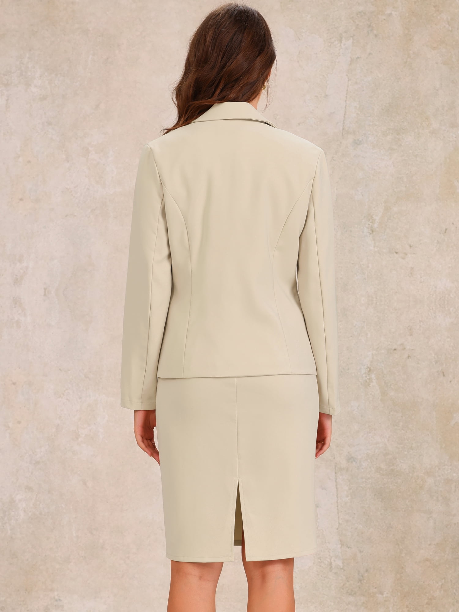 DARING DIVA 2Pcs Women's Sleeveless Dress Notched Lapel Blazer Suit Set L Khaki