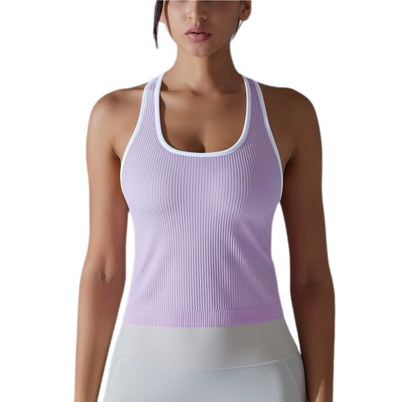XFLWAM Workout Tank Top for Women Seamless Racerback Cropped Tops Ribbed Knit Slim-Fit Athletic Yoga Running Tops