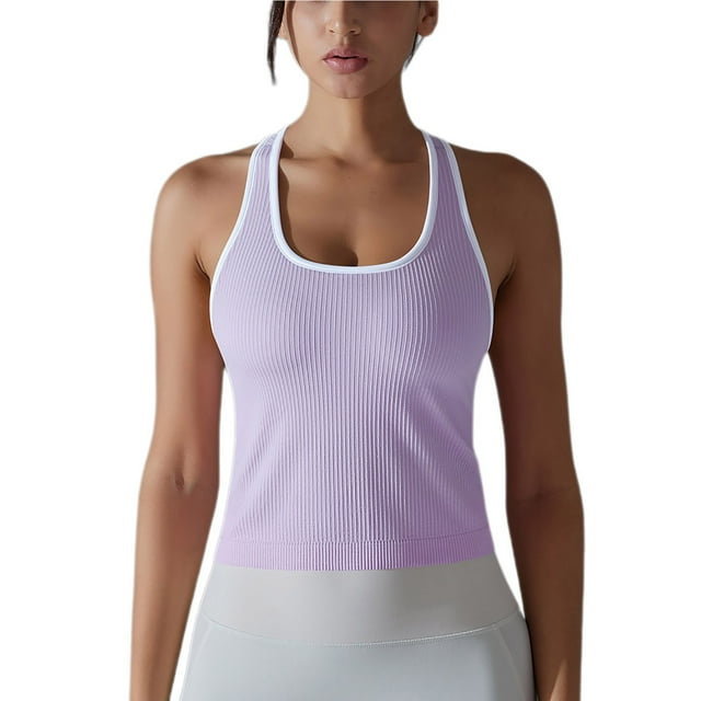 ohmzyzo Workout Tank Top for Women Seamless Racerback Cropped Tops Ribbed Knit Slim-Fit Athletic Yoga Running Tops