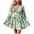thumbnail image 2 of Neewe Sundresses for Women 2026 Summer Casual Loose V Neck Long Sleeve Classic Print Tshirt Dress, 2 of 8