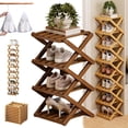 thumbnail image 1 of The 9-Tier No-Assembly Bamboo Rack, 2026 New Foldable Vertical Storage Organizer, Eco-Friendly, Durable, and Beautiful, No Installation Required, for Entryway Closet Dorm (Brown,4 Tier), 1 of 8