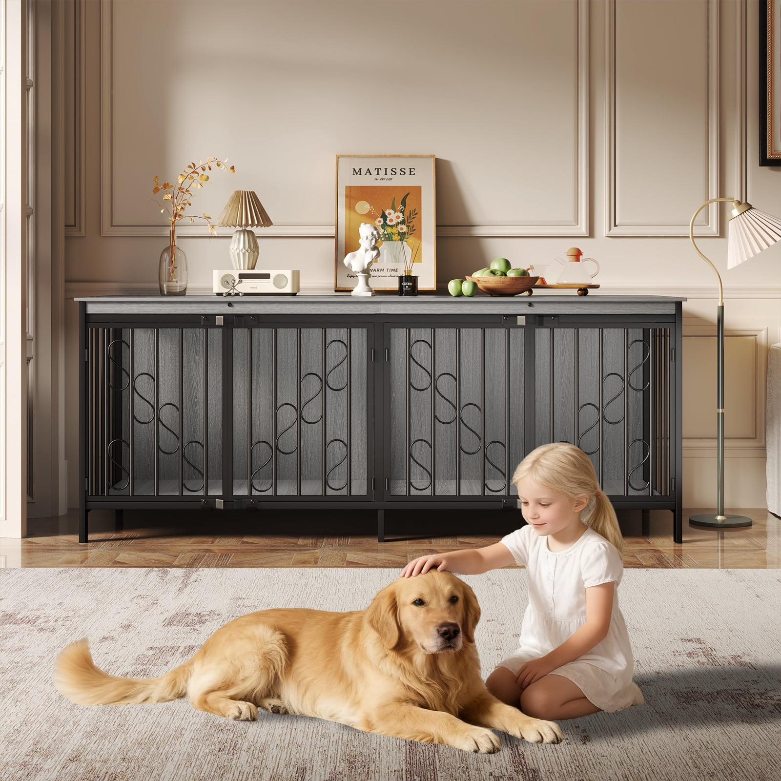 Bel Ark 71 inch Dog Crate Furniture for 1 or 2 Dogs, Heavy Duty Single/Double Dog Crates for Small/Medium/Large Dogs,Double Doors Design,Dog Kennel Furniture Indoor as TV Stand