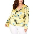 thumbnail image 3 of I.N.C Womens Floral Wrap Blouse, Yellow, Plus Size, 2X, 3 of 5