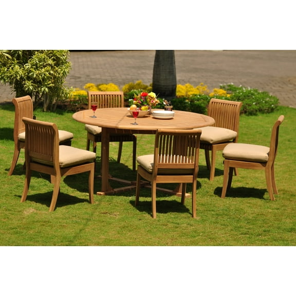 Teak Dining Set: 6 Seater 7 Pc: 60" Round Table And 6 Giva Armless Chairs Outdoor Patio Grade-A Teak Wood WholesaleTeak #WMDSGV25