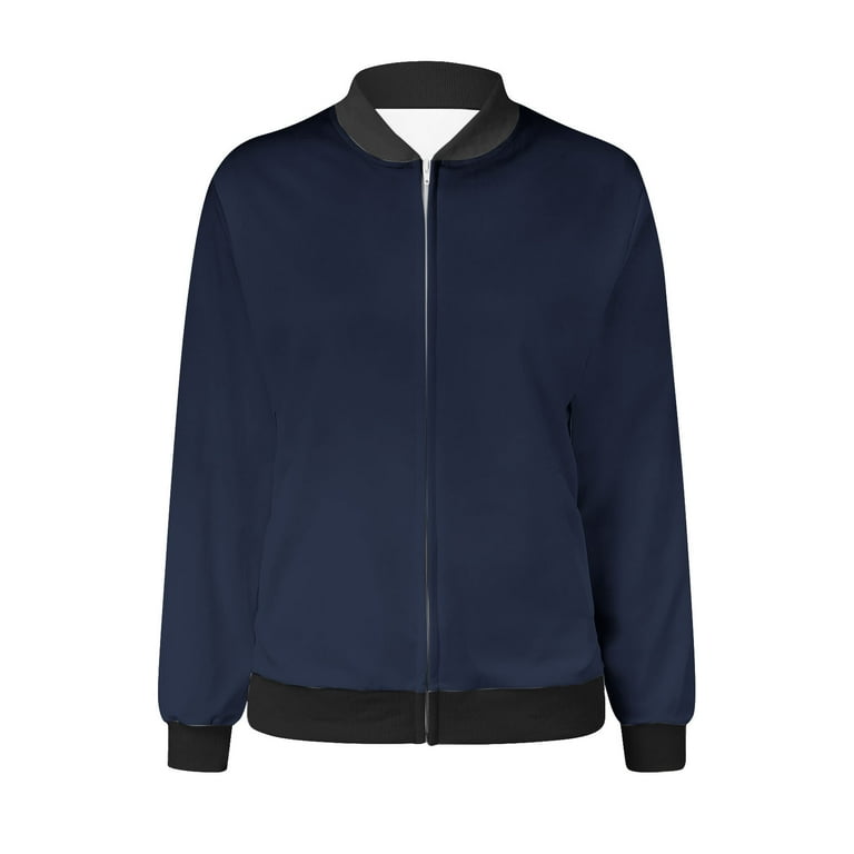 Leadmall Womens Long Sleeve Zipper Jackets Full Zip up Long Sleeve Sweatshirt Jacket with Pockets Ladies Zip up Sweatshirt Women No Hood Womens