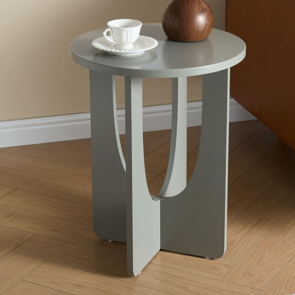 Kings Brand Furniture Theo Modern End Table – Round Wood Accent Table with Sculptural U-Shaped Base for Living Room, Bedroom, or Office (Grey)