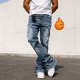 thumbnail image 5 of Men's Flared Straight Leg Fleece-Lined Jeans | Light Wash Denim | 4-Way Flex | Raw Hem | Standard Size | Warm Winter Stretch Jeans | Trendy Casual Denim Pants for Men, 5 of 7