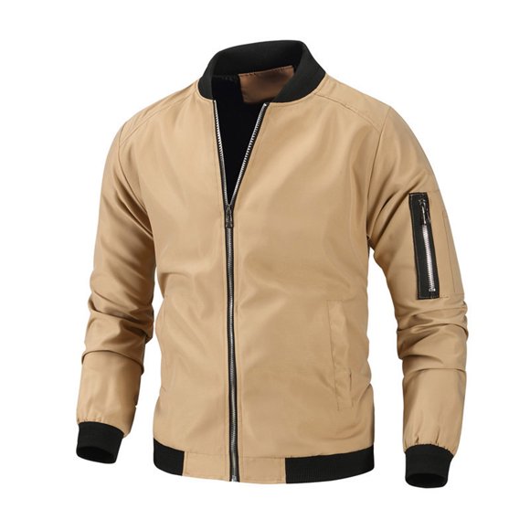 Dvkptbk Men's Casual Stand-up Collar Jacket Spring Fall Jacket Zipper Jacket Long-sleeved Slim Jacket Lightweight Jacket