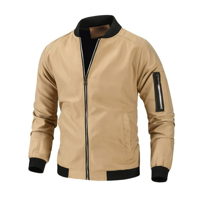 Dvkptbk Veste Décontractée pour Homme à Col Montant Veste de Printemps Automne Veste à Fermeture Éclair Veste à Manches Longues Veste Ajustée Veste Légère