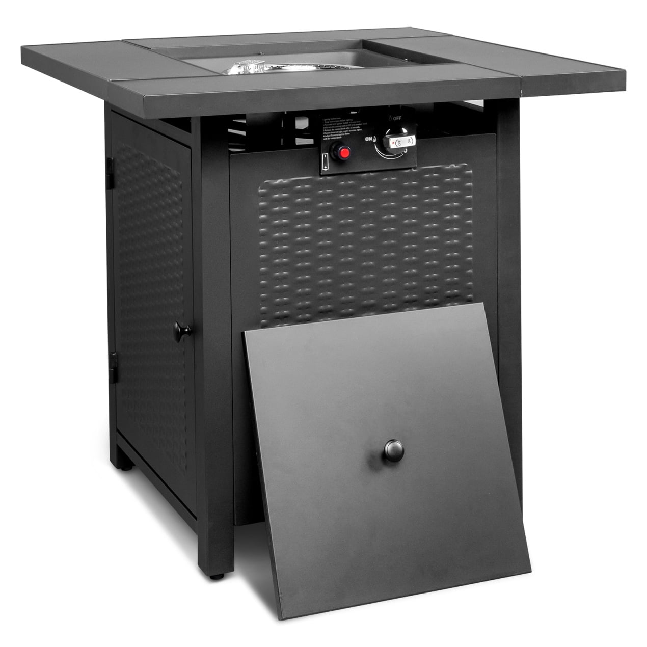 28 Inch Propane Fire Pit Table, 50,000 BTU Steel Propane Firepit with Lid & Pulse Ignition System, Outdoor Gas Fire Pit Table with Lava Rock & Imitation Rattan Weave Texture for Backyard Patio Garden