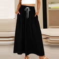 thumbnail image 2 of ZToonmas Women's High Waist Drawstring Maxi Skirt Elastic Waist Flowy A-Line Long Skirt with Pockets for Casual Summer, 2 of 5