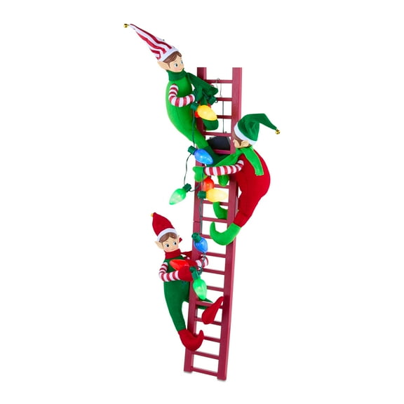 Mr. Christmas 27.5" Tree Trimmer Elves on a Ladder Decoration, Red
