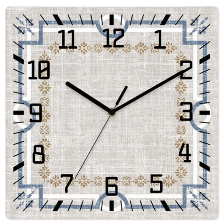 Ivory White Farmhouse Wall Clock Linen Texture Geometric Lines Floral 10 Inch Wooden Wall Clock Silent Non Ticking Wall Clocks Quartz Battery Operated Square Clock for Living Room Bedroom Home
