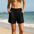 thumbnail image 3 of MLCDZ Womens Cotton Linen Shorts Casual Loose Summer Drawstring Elastic Waist Pleated Zipper Button Tailored Shorts Beach Vacation Versatile Short Pants, 3 of 8