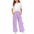 thumbnail image 2 of EnJoCho Girls Bow Pants Wide Leg Baggy Sweatpants Elastic Waist Cute Tween 𝖸2k Outfits Pockets Casual Fashion Trousers Loung𝖾 Comfortable Joggers Pants Kids Children 4-15T, 2 of 5