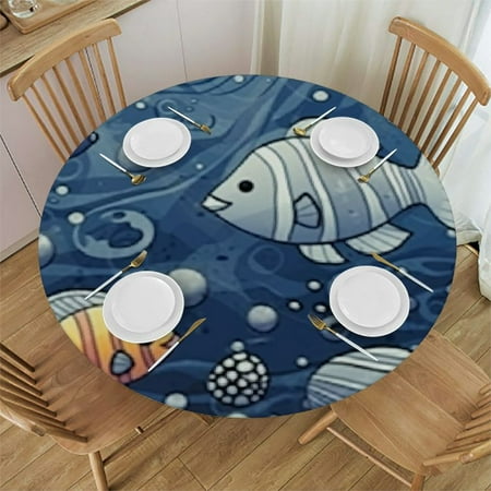 

BANET Round Tablecloth Sea Life Seashell Cute Ocean Animals Washable Polyester Table Cloth Table Cover Decorations for Picnic Kitchen Holiday Party 38 -42