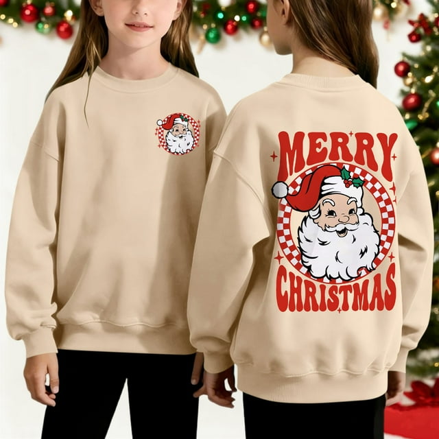 Sudadera sin capucha para niños, con estampado navideño, cuello redondo, manga larga, forro polar, para niños de talla mediana a grande, blusa de poliéster para niños.