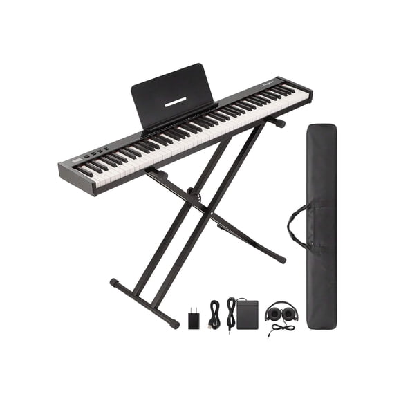 Eastvita 88-Key Piano Keyboard Semi-Weighted Full-Size Electric Keyboard for Beginners Portable with Stand Headphones Sustain Pedal Handbag Bluetooth USB MIDI (With Without St