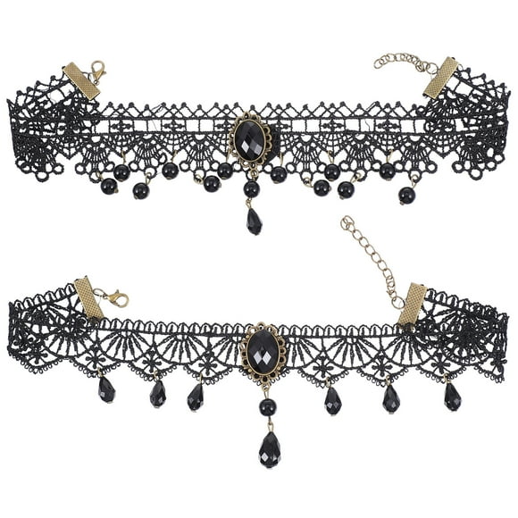 Weiweiguan 2pcs Black Lace Adjustable Length Necklace Punk Neckline Decoration for Ladies