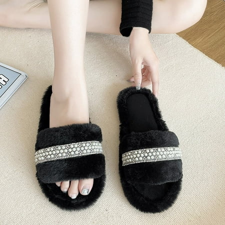 

Gubotare Isotoner Slippers Women Women Slippers Memory Foam Shearling Slipper Water Resistant Warm and Fluffy Indoor Outdoor House Shoes Black 7