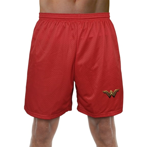 Justice League Movie Wonder Woman Logo Mens Lined Mesh Shorts, Red, Large