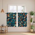 thumbnail image 3 of Teal Orange Abstract Art Tier Curtains, Geometric Modern Art Light Filtering Kitchen Curtains, 2Pcs Rod Pocket Half Window Treatments Panels for Sink Cafe Cabinet Basement 27.5x45 Inches, 3 of 9