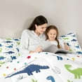thumbnail image 4 of Manfei Blue Green Dino Bedding Comforter Set 7-Piece for Kids Boys, Cartoon Dinosaur King Bedding Sets, Cute Wildlife Bed Sheets, Ultra Soft Home Decor, 4 of 8