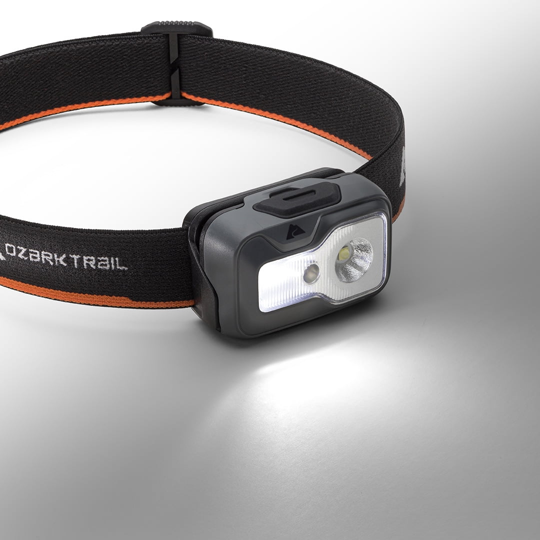 (2 pack) Ozark Trail 500 Lumen LED Headlamp – Multi-Color, Lightweight, Water Resistant, 4 Modes, 3 AAA Batteries Included – Gray/Orange