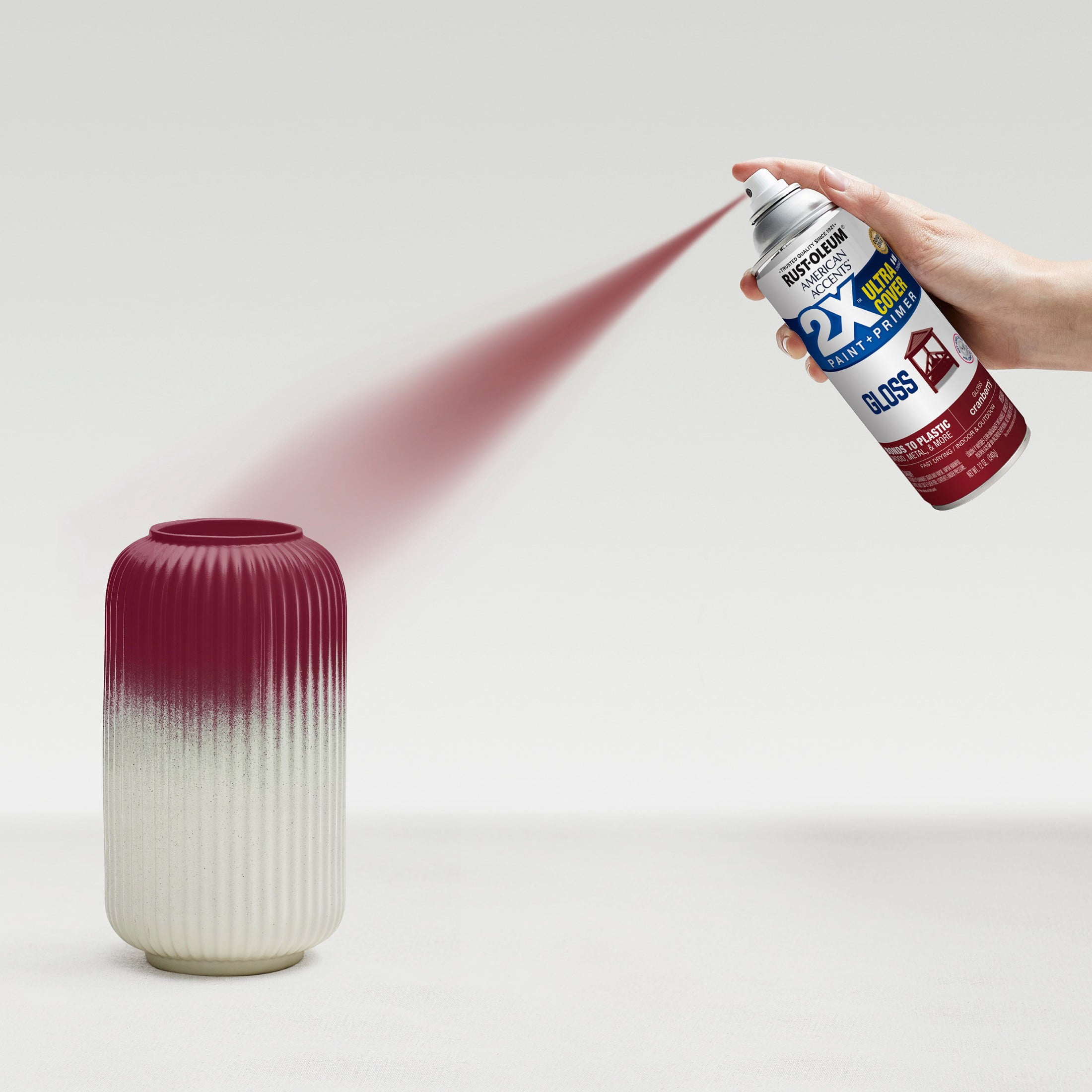 (2 pack) Cranberry, Rust-Oleum American Accents 2X Ultra Cover Gloss Spray Paint-327893, 12 oz