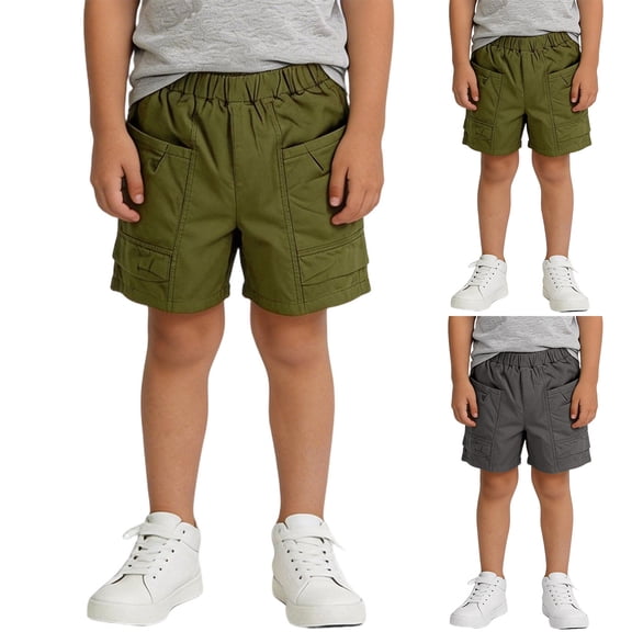 QIUOMBBP Kids' Slim Fit Bermuda Shorts High Waist Cargo Shorts Lightweight Solid Color Sweat Shorts with Pockets Army Green 3Years