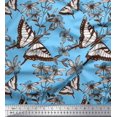 thumbnail image 1 of Soimoi Blue Rayon Fabric Flower & Butterfly Decor Fabric Printed BTY 42 Inch Wide, 1 of 5