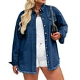 thumbnail image 4 of Fantaslook Denim jackets for Women Oversized Button Up Frayed Hem Shackets Fashion Jean Jacket With Pockets, 4 of 8