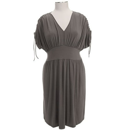 Women's Plus Cinched-Sleeve V-Neck Jersey Dress