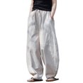 thumbnail image 3 of ‌Men's Linen Pants Casual Wide Leg Baggy Pants Elastic Waist Drawstring Loose Fit Casual Summer Beach Pants with Pockets Baggy Trousers Beige L, 3 of 8